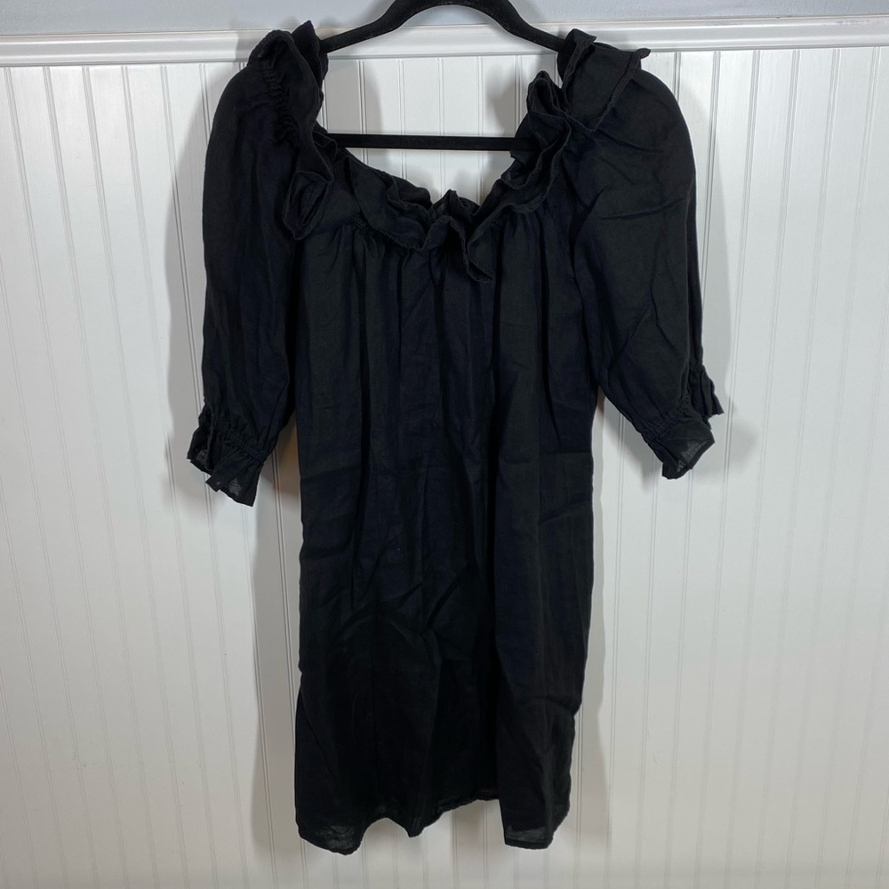 Reformation Indio Mini Dress Black Off Shoulder Linen Short‎ Sleeve size xl LBD
